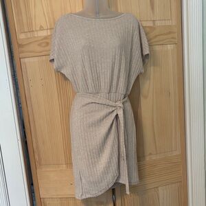 Shein Ribbed Tie-Waist Mini Dress in Light Beige